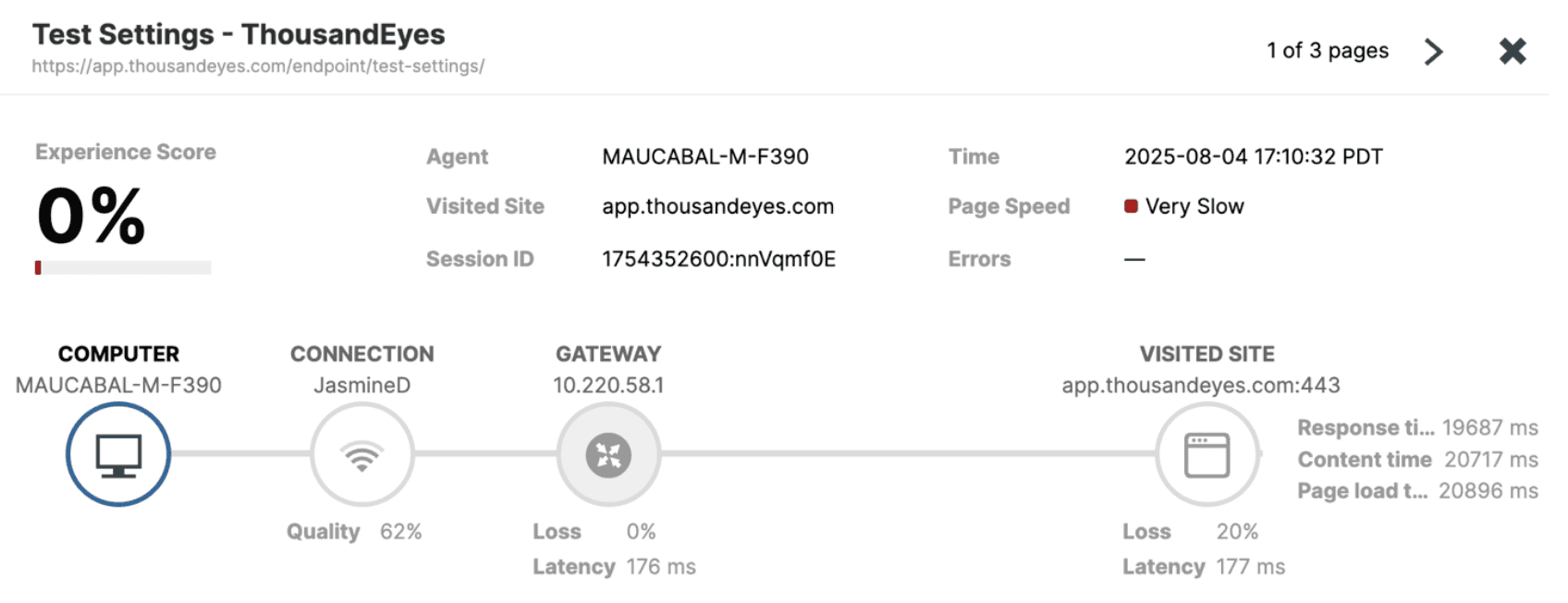Real User test results while connected to JasmineD SSID